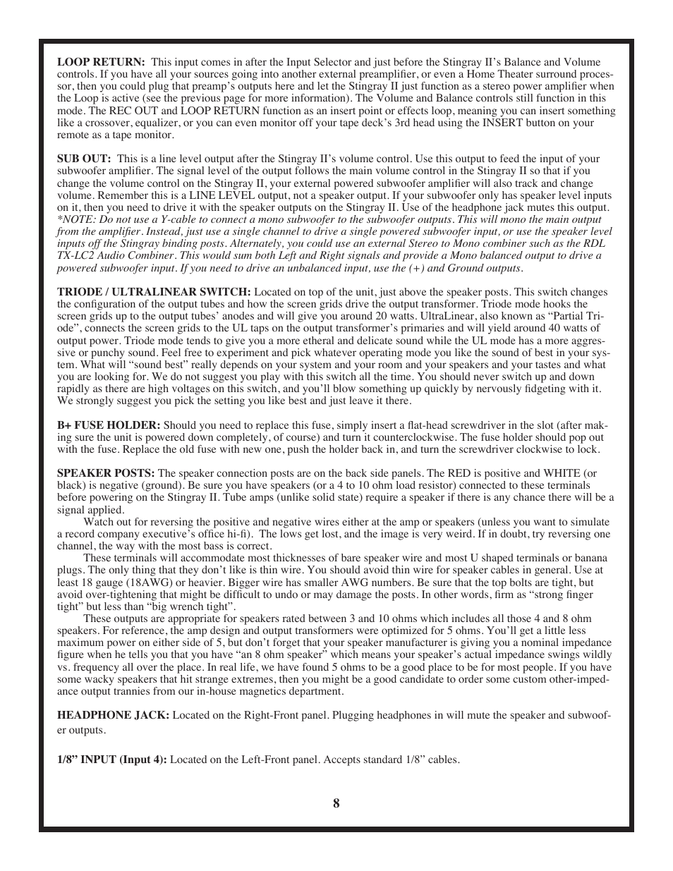 Manley Stingray II User Manual | Page 8 / 20