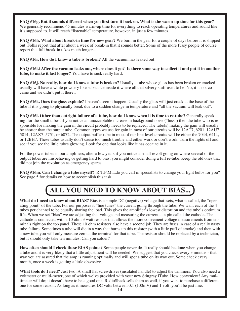 All you need to know about bias | Manley Stingray iTube User Manual | Page 14 / 20