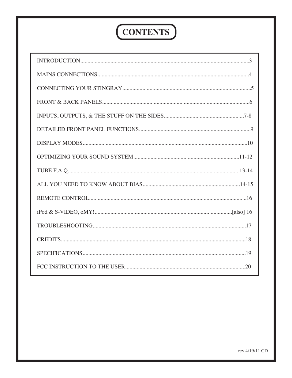 Manley Stingray iTube User Manual | Page 2 / 20