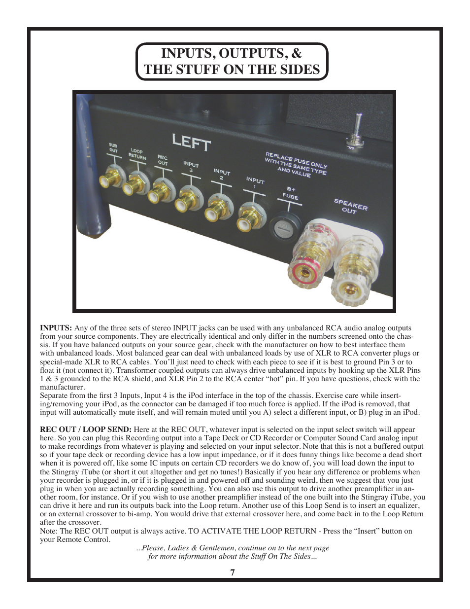 Inputs, outputs, & the stuff on the sides | Manley Stingray iTube User Manual | Page 7 / 20
