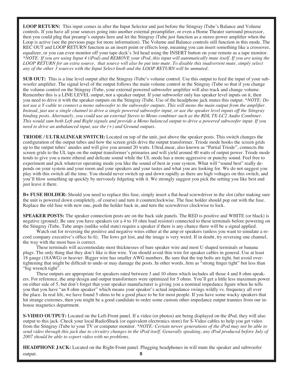 Manley Stingray iTube User Manual | Page 8 / 20