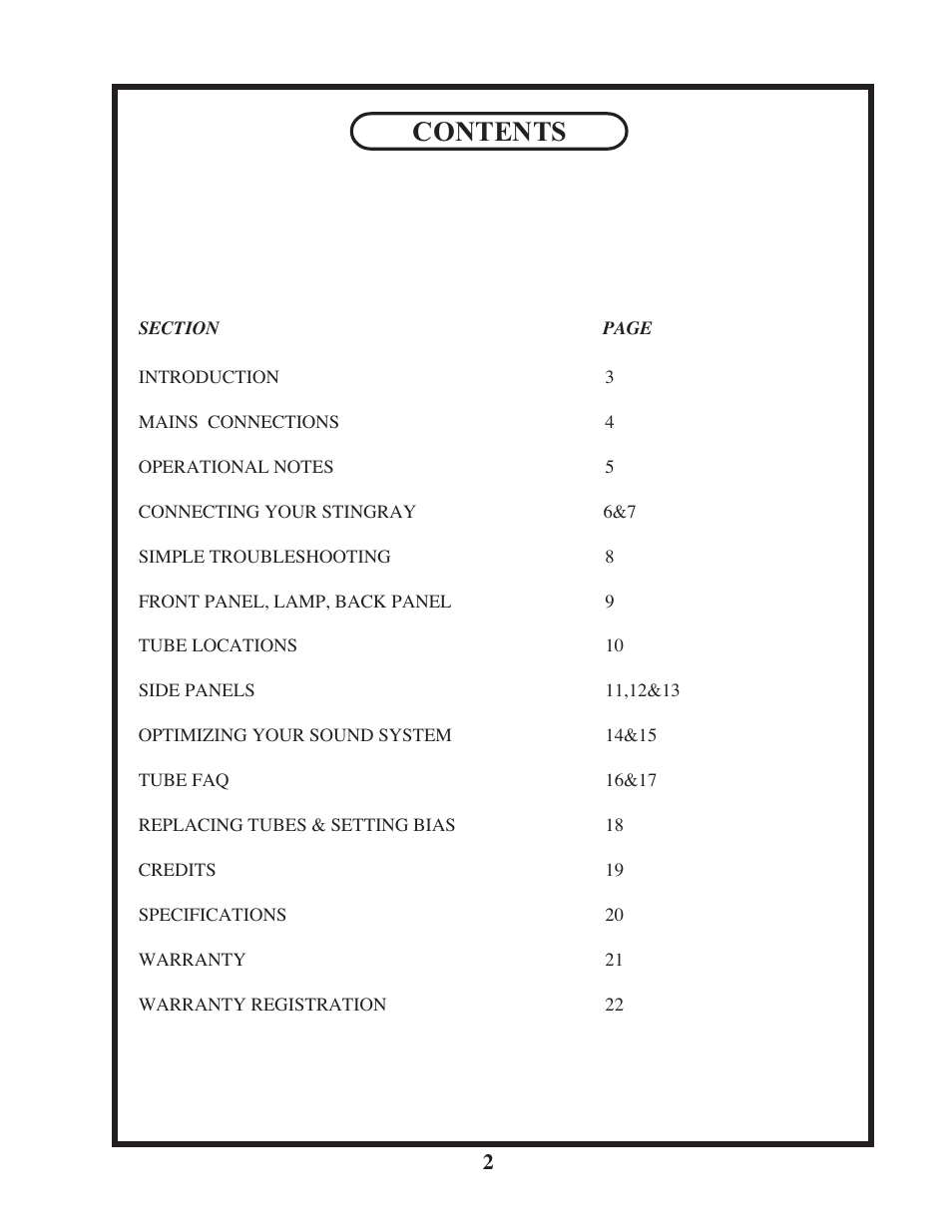 Manley STINGRAY original version rev.2 6/2005 - 9/2009 MSTX User Manual | Page 2 / 22