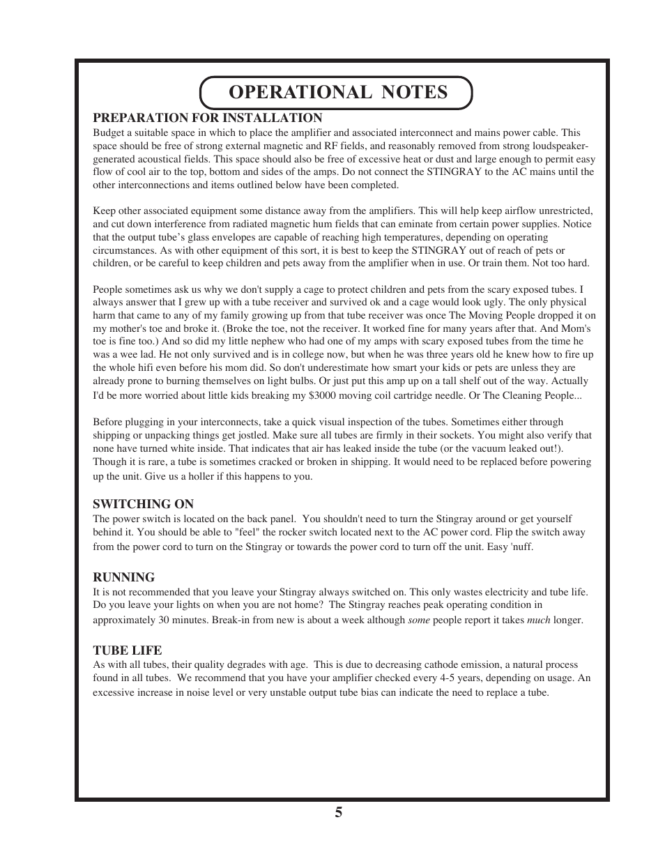 Manley STINGRAY original version rev.2 6/2005 - 9/2009 MSTX User Manual | Page 5 / 22