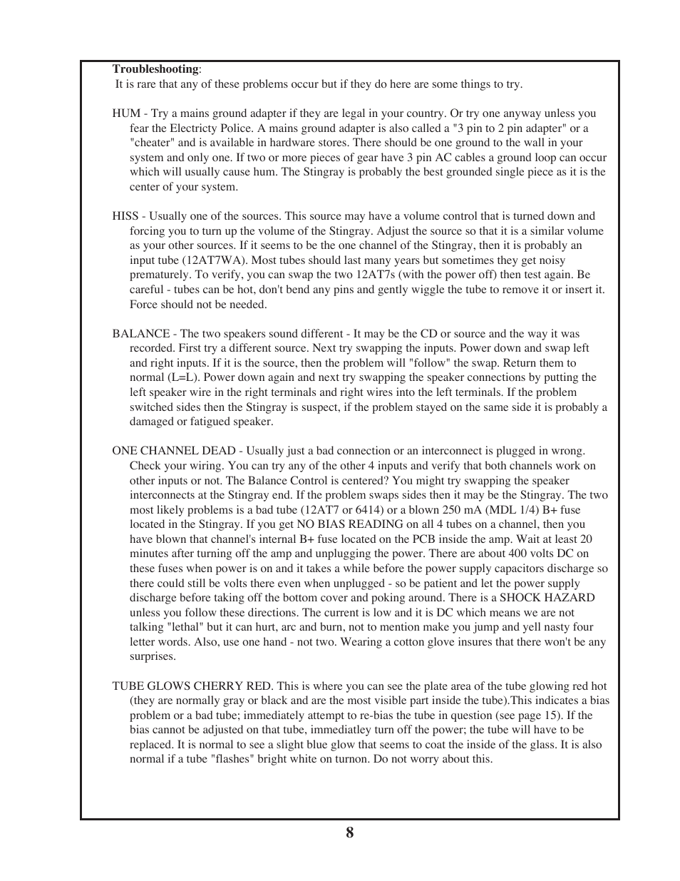 Manley STINGRAY original version rev.2 6/2005 - 9/2009 MSTX User Manual | Page 8 / 22