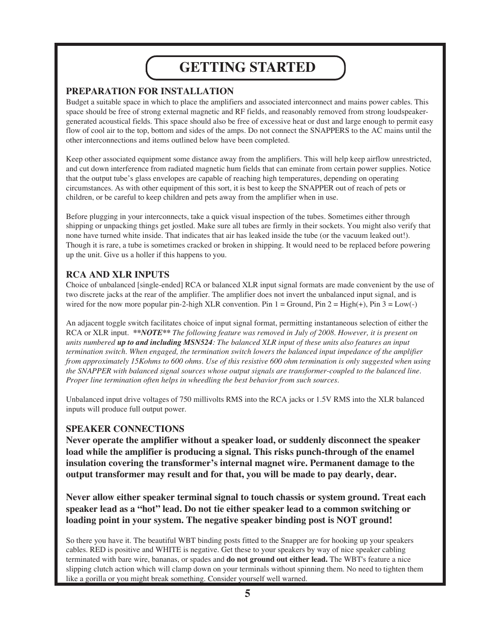 Getting started | Manley SNAPPER User Manual | Page 5 / 16
