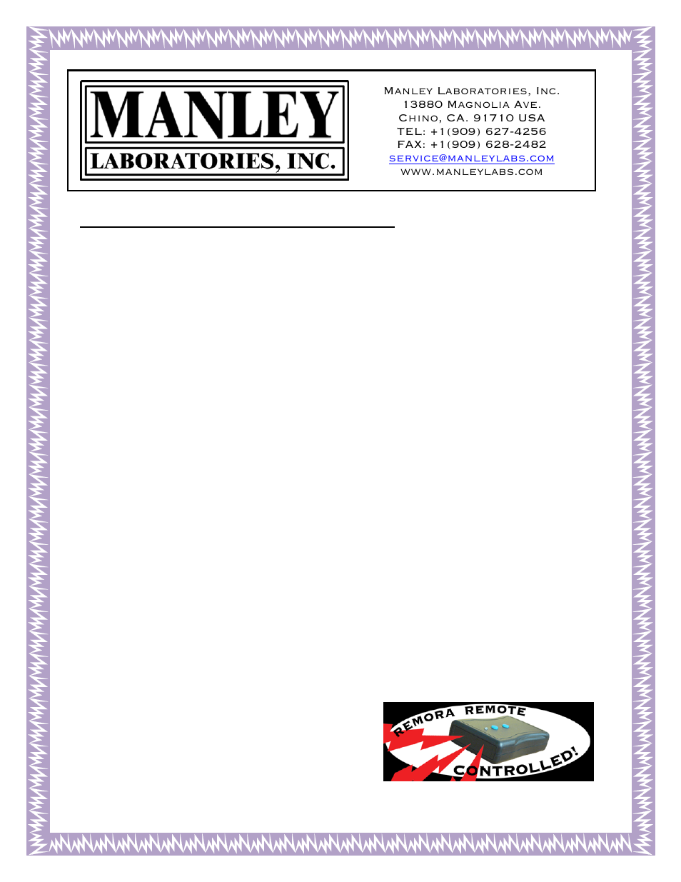 Manley Remora Remote Control User Manual | 4 pages