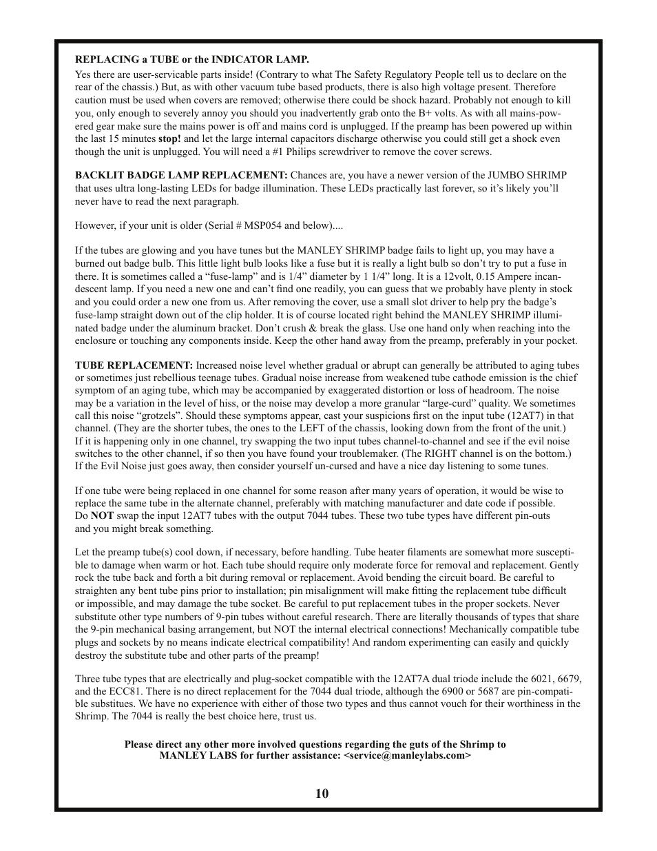 Manley JUMBO SHRIMP User Manual | Page 10 / 19