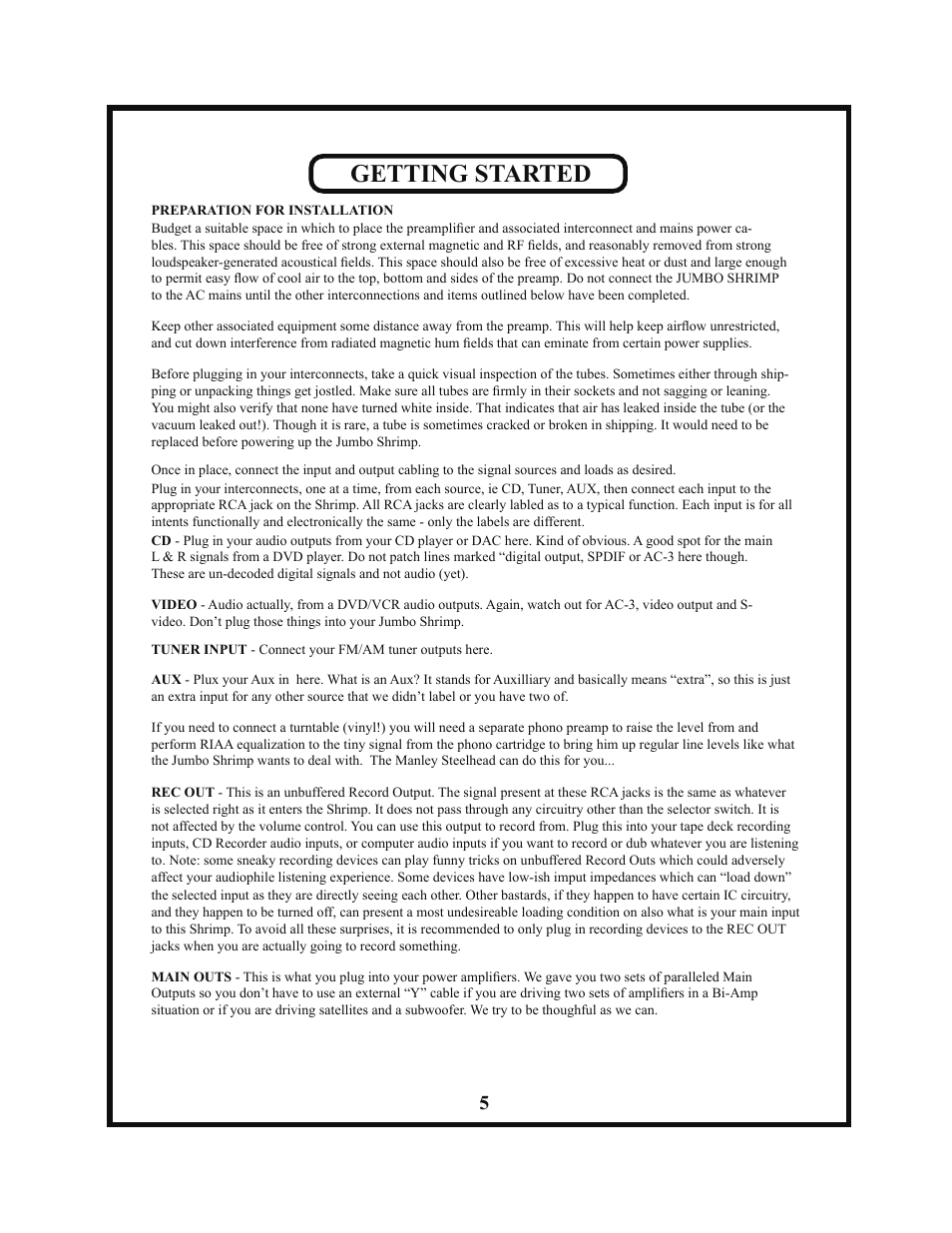 Getting started | Manley JUMBO SHRIMP User Manual | Page 5 / 19