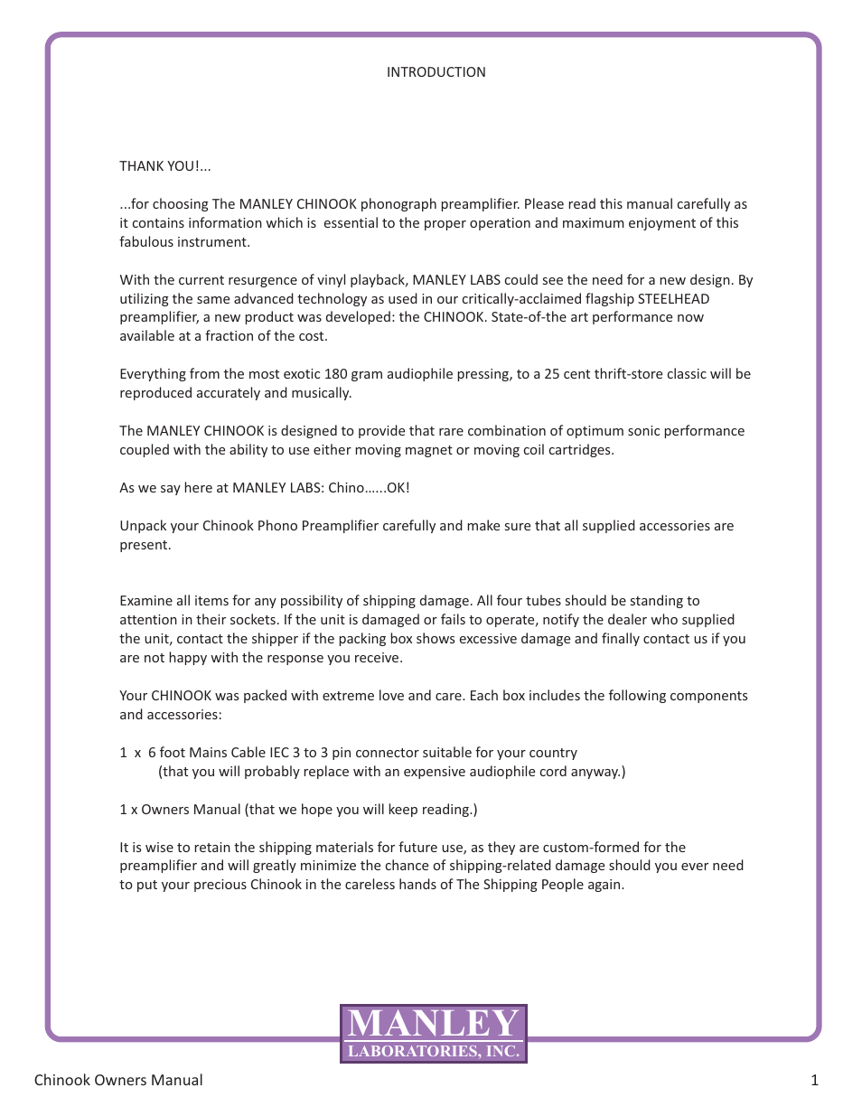 Manley | Manley MOVING COIL & MOVING MAGNET PHONOGRAPH PREAMPILFIER User Manual | Page 3 / 13