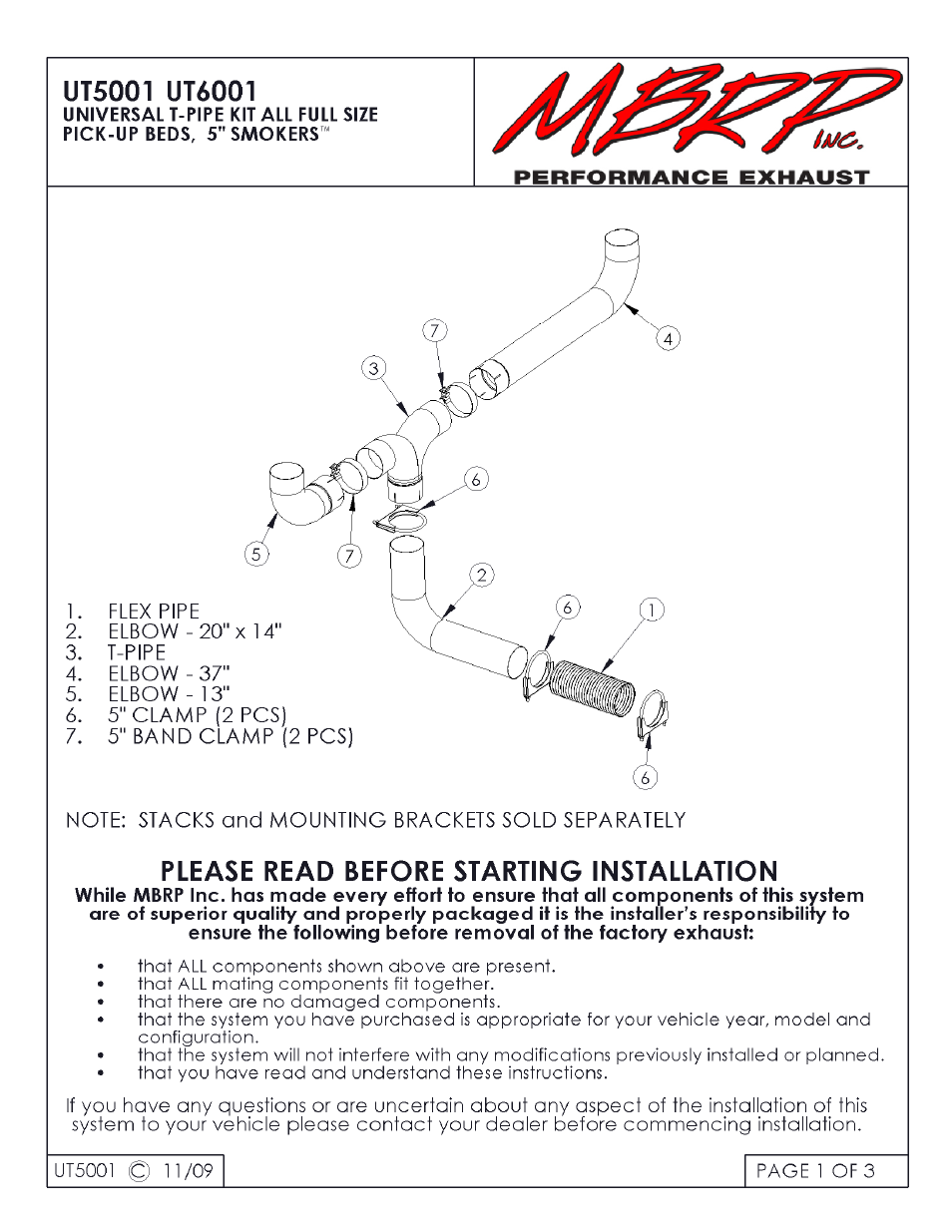 MBRP UT5001 User Manual | 3 pages