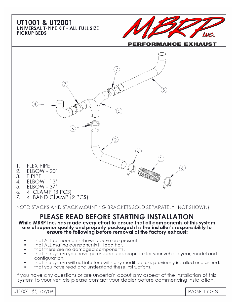 MBRP UT1001 User Manual | 3 pages