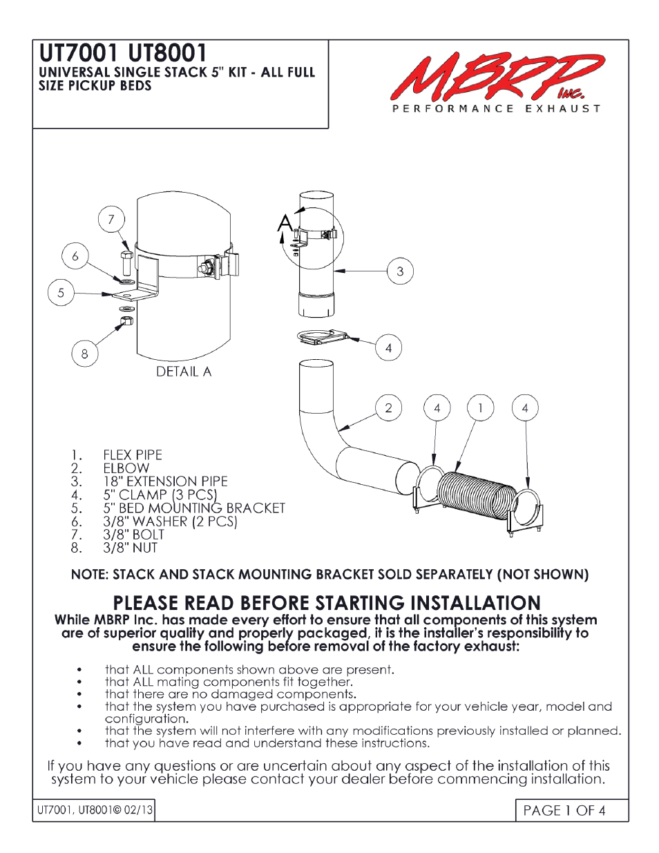 MBRP UT7001 User Manual | 4 pages