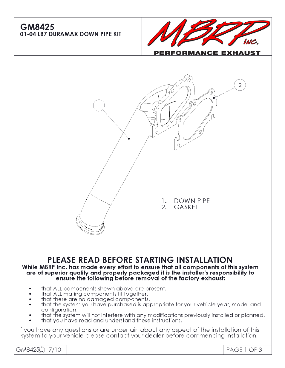 MBRP GM8425 User Manual | 3 pages