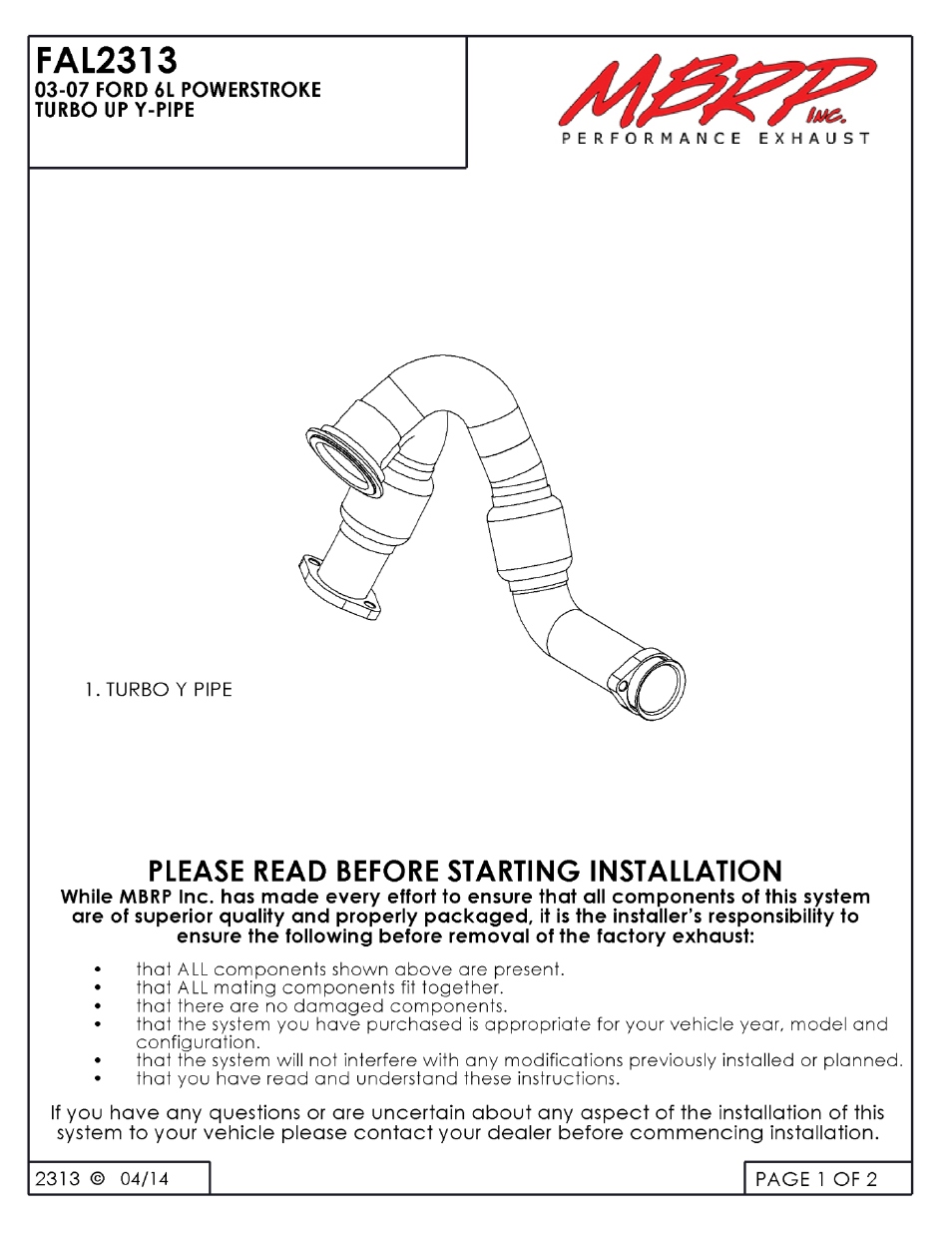 MBRP F2313 User Manual | 2 pages