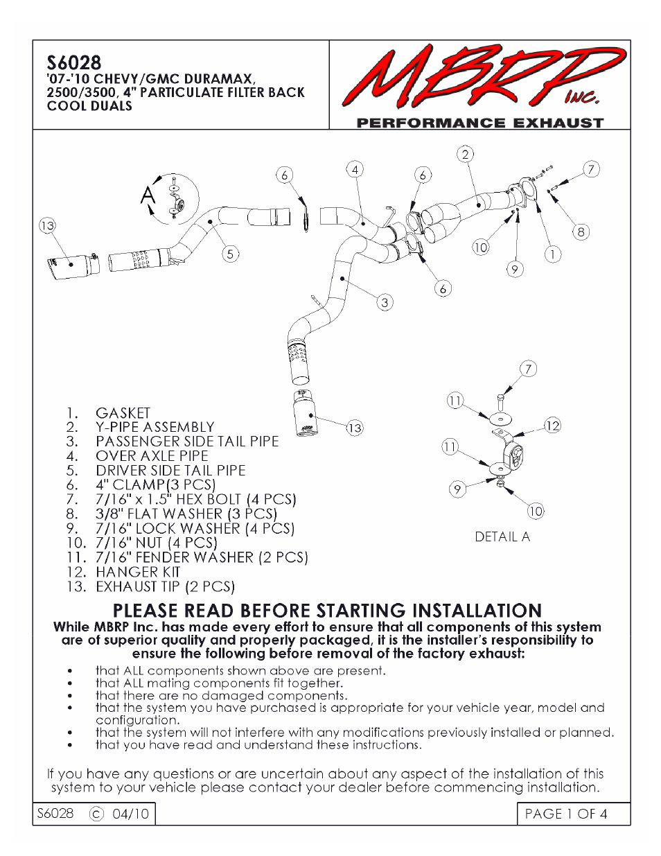 MBRP S6028 User Manual | 4 pages