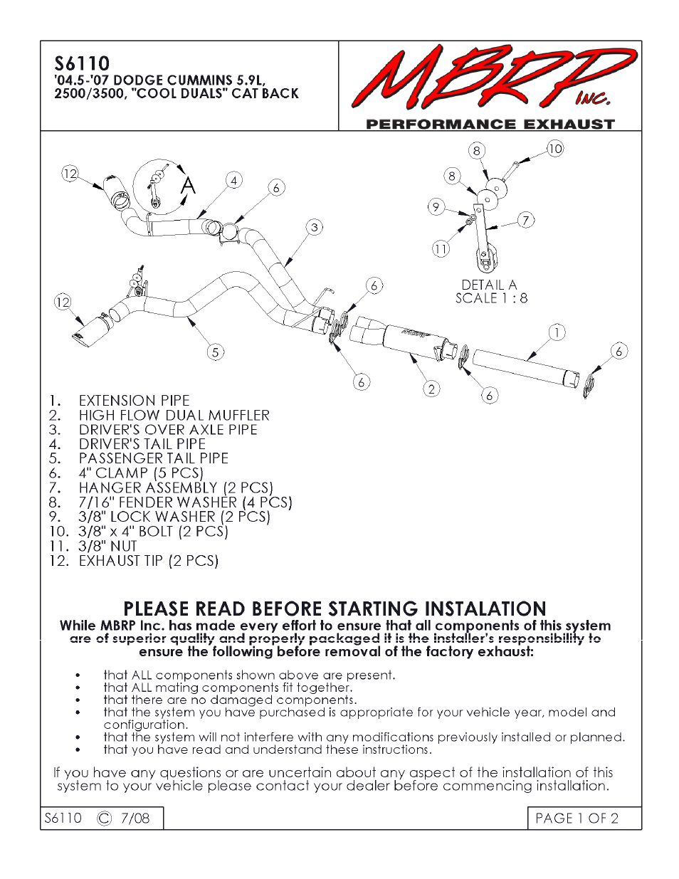 MBRP S6110 User Manual | 2 pages