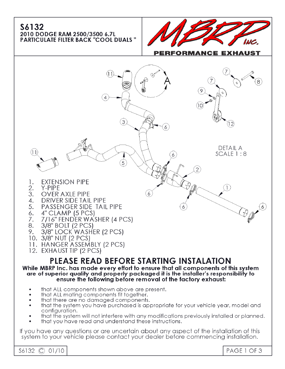 MBRP S6132 User Manual | 3 pages