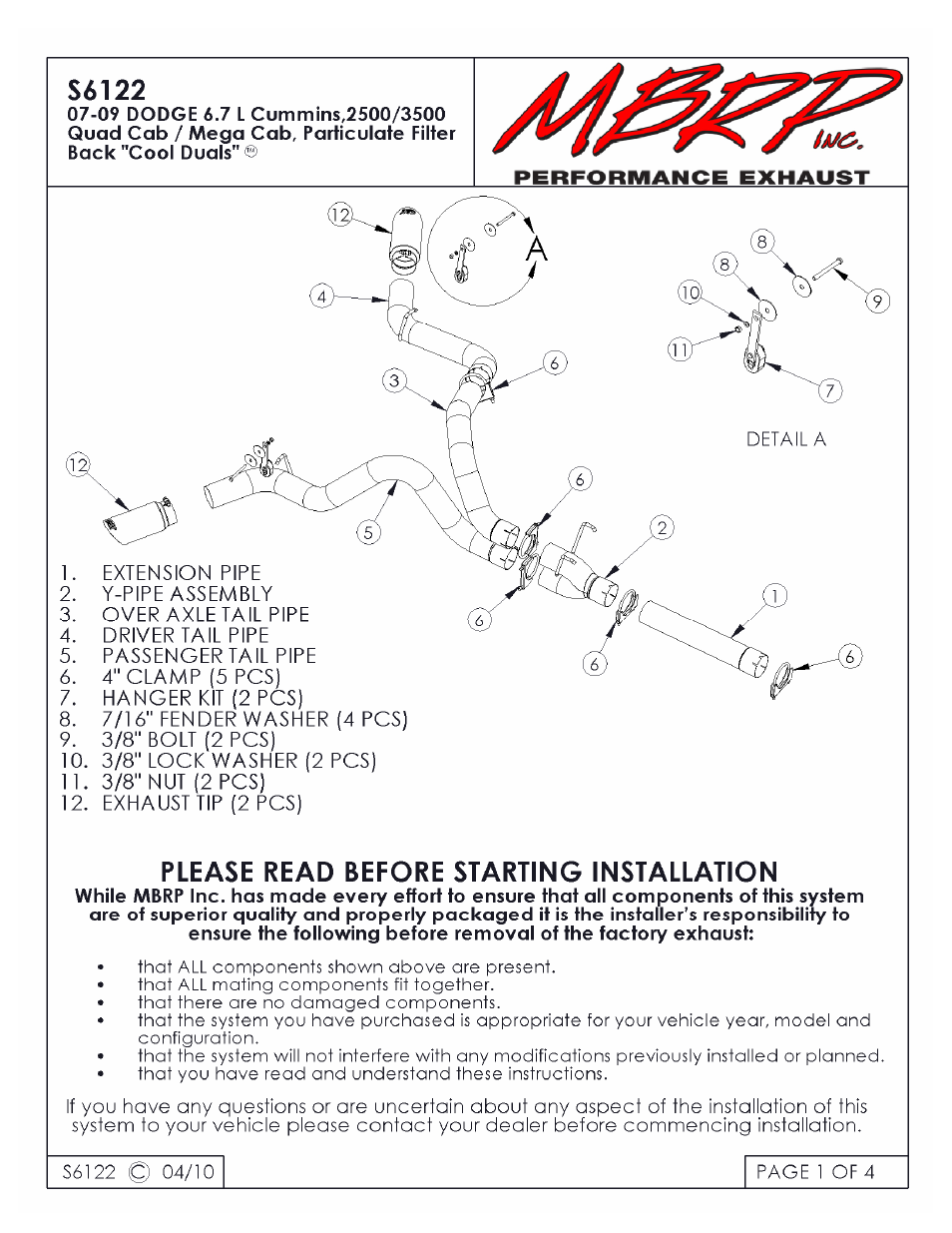 MBRP S6122 User Manual | 4 pages