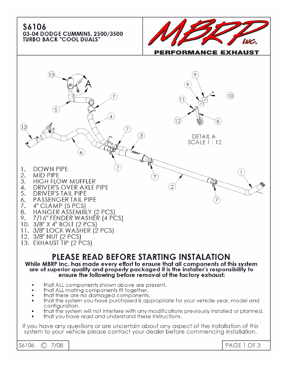 MBRP S6106 User Manual | 3 pages