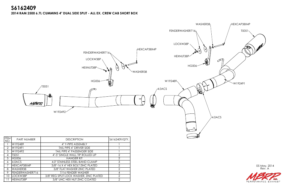 MBRP S6162409 User Manual | 2 pages