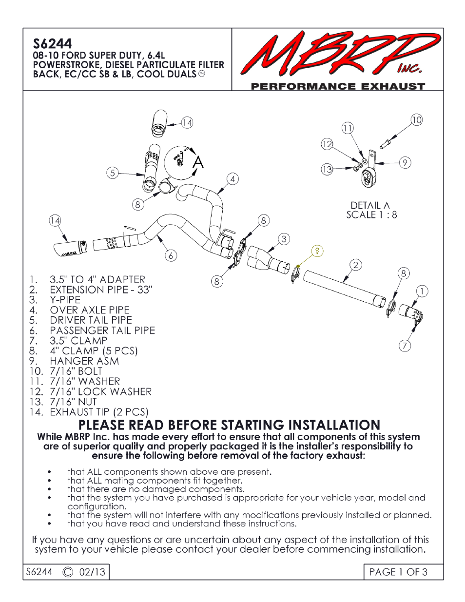 MBRP S6244 User Manual | 3 pages