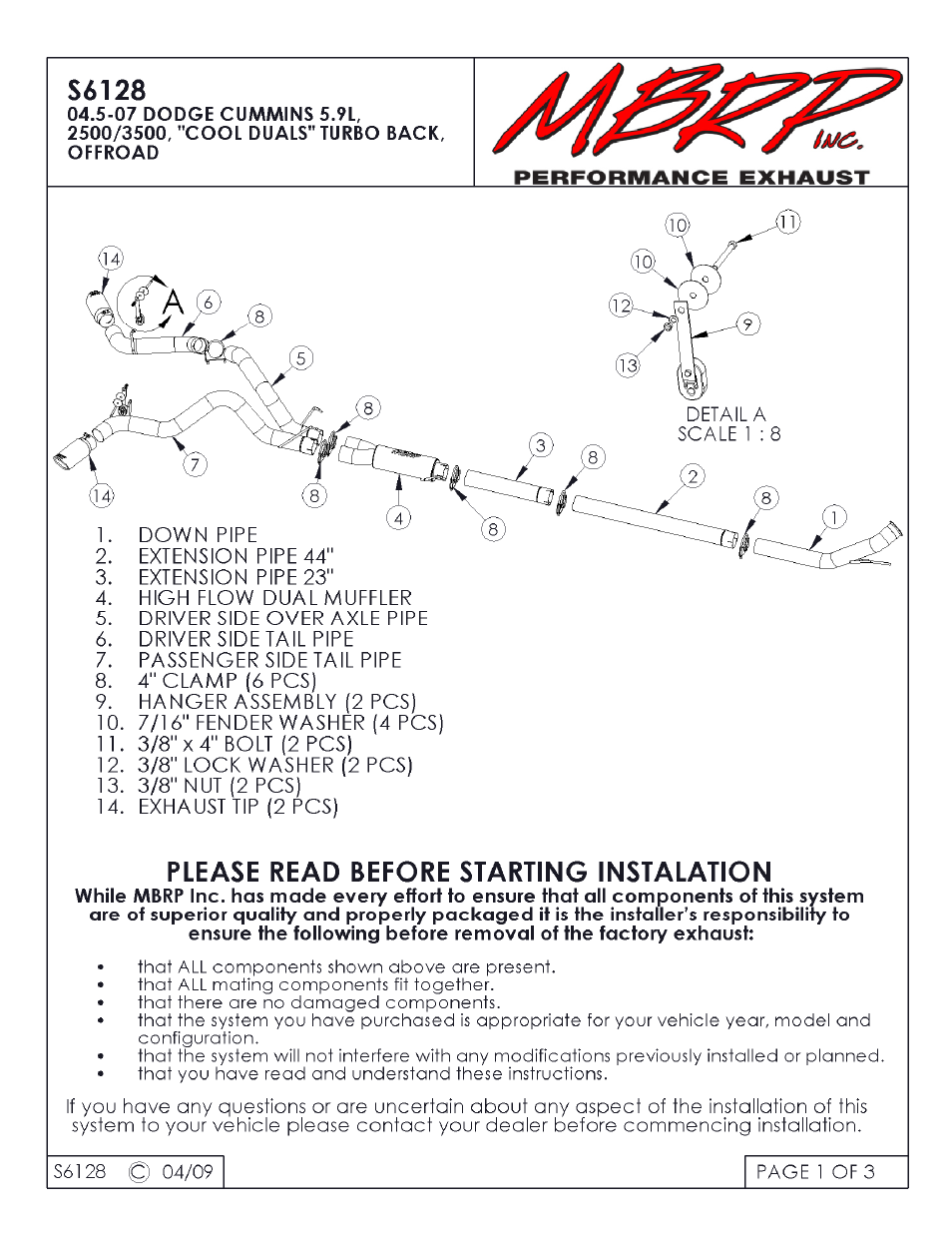 MBRP S6128 User Manual | 3 pages