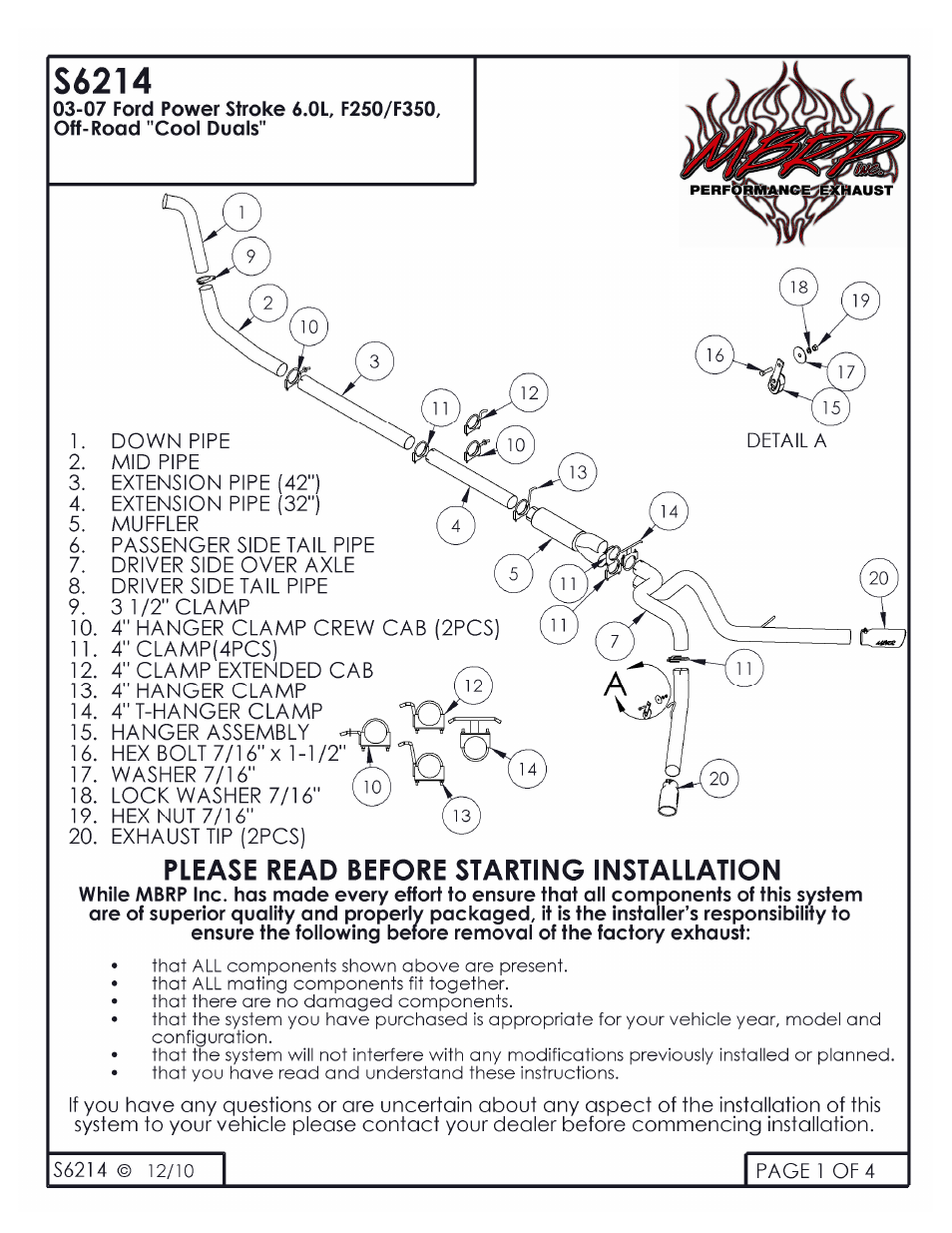 MBRP S6214 User Manual | 4 pages