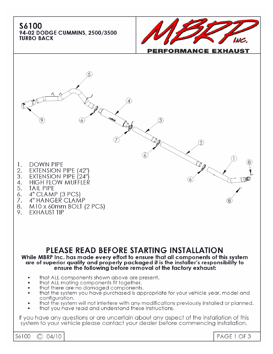 MBRP S6100 User Manual | 3 pages