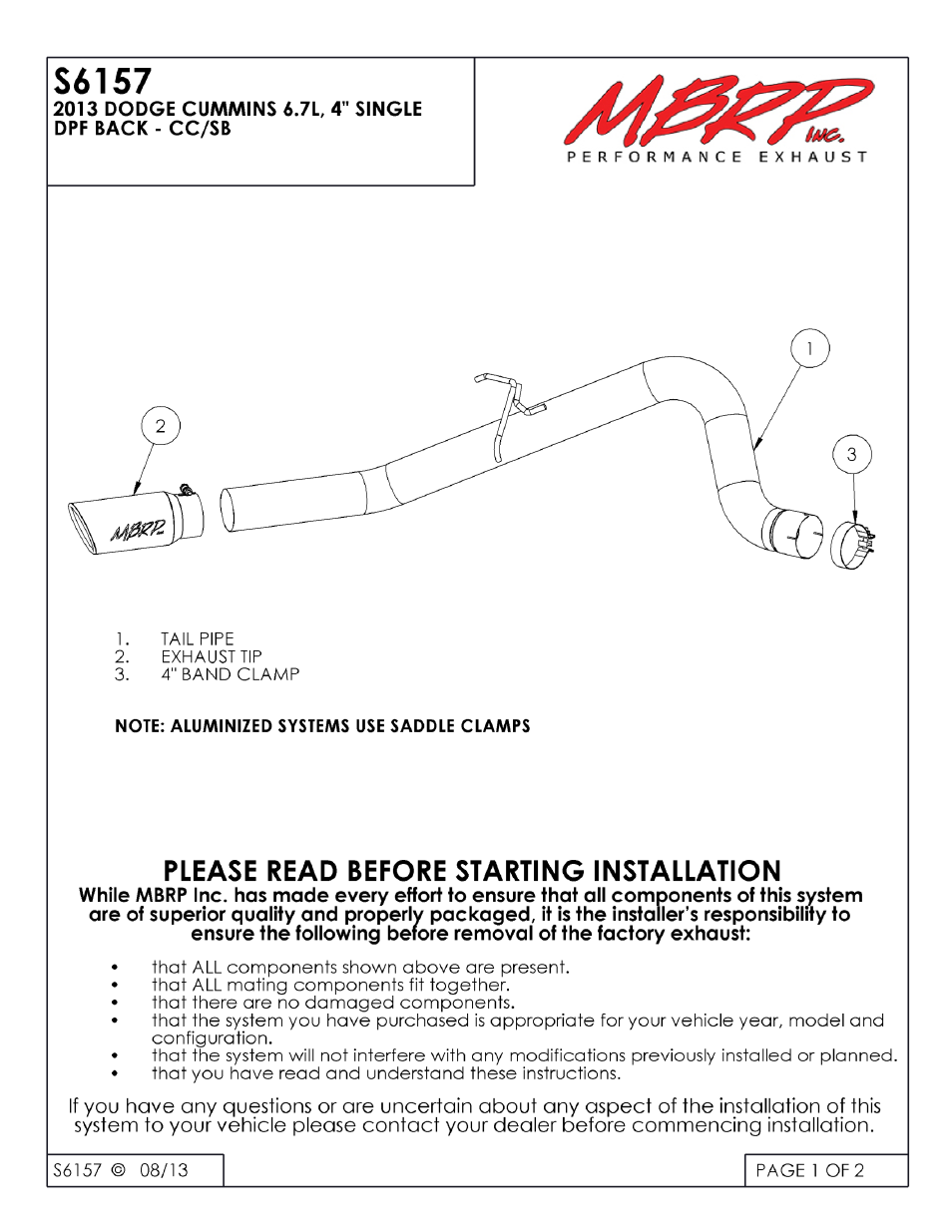 MBRP S6157 User Manual | 2 pages