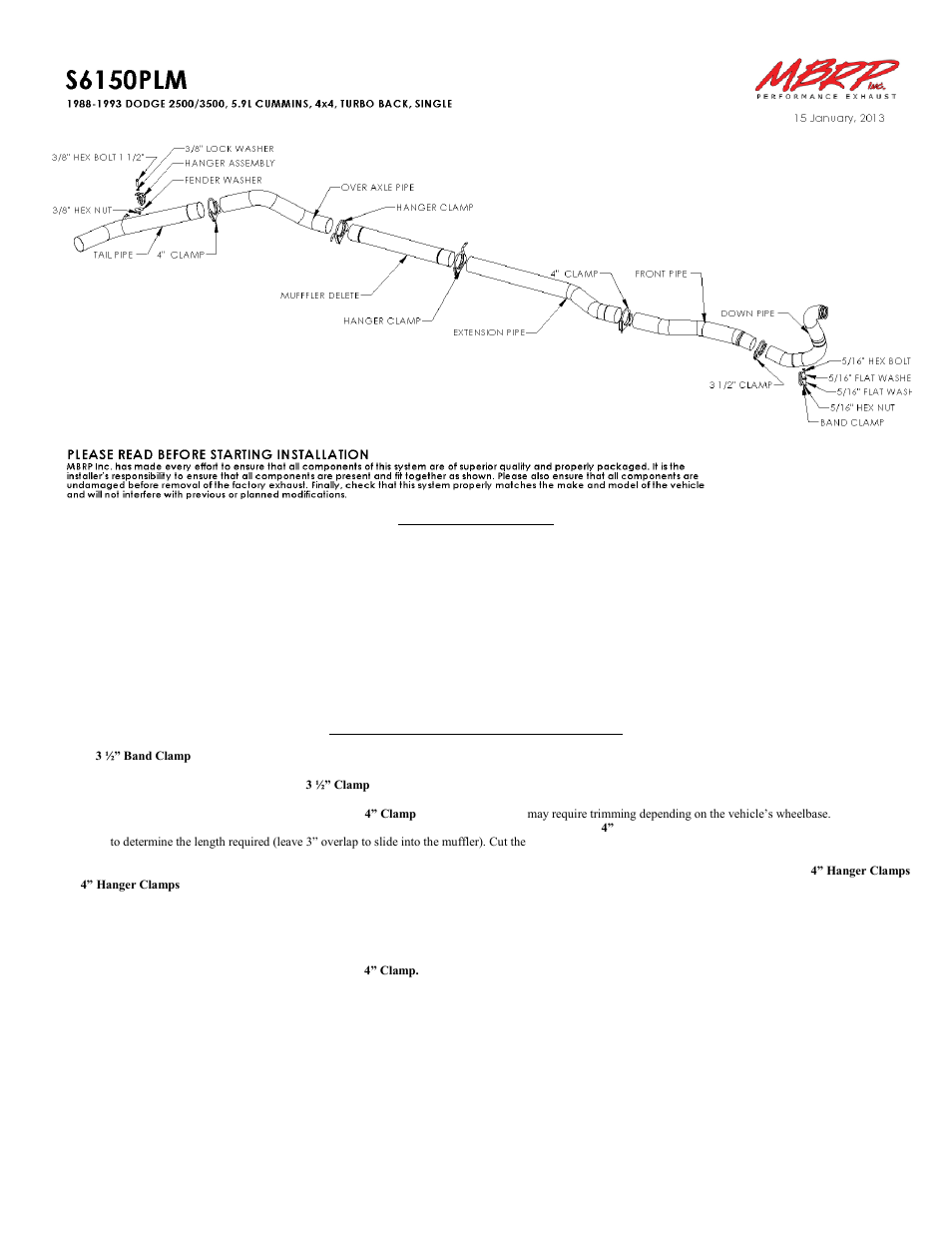 MBRP S6150PLM User Manual | 1 page