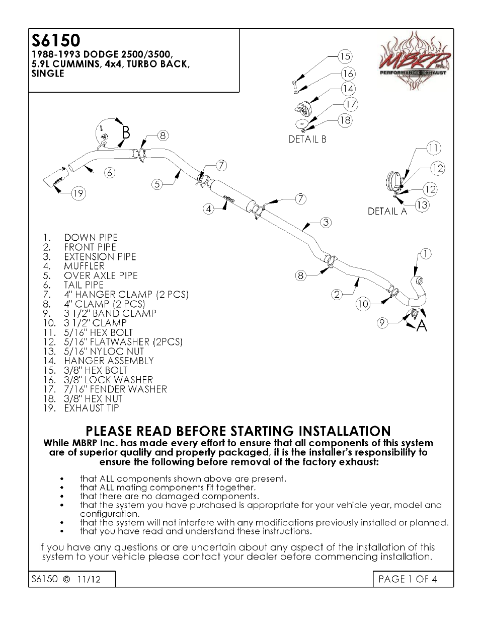 MBRP S6150 User Manual | 4 pages