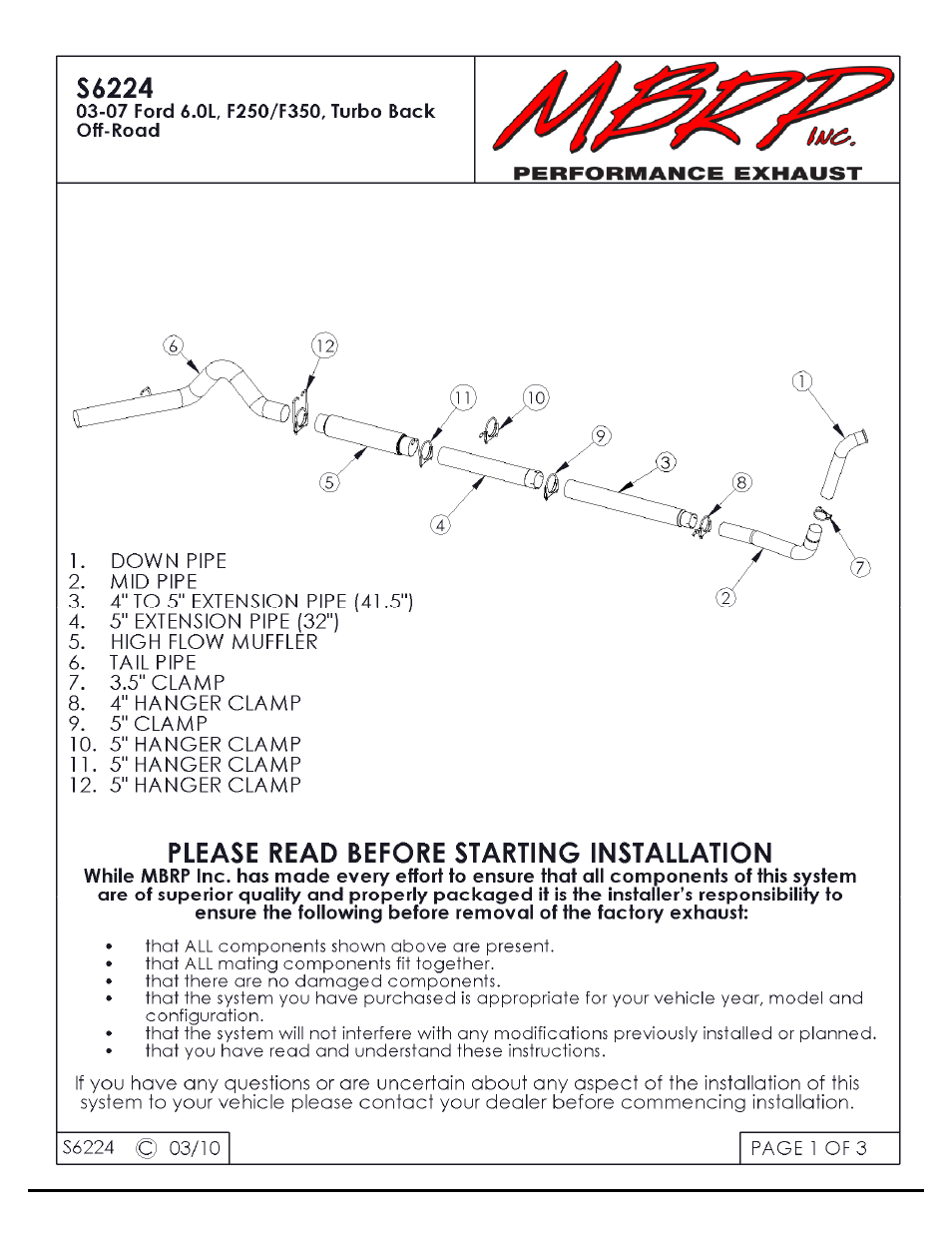 MBRP S6224 User Manual | 3 pages