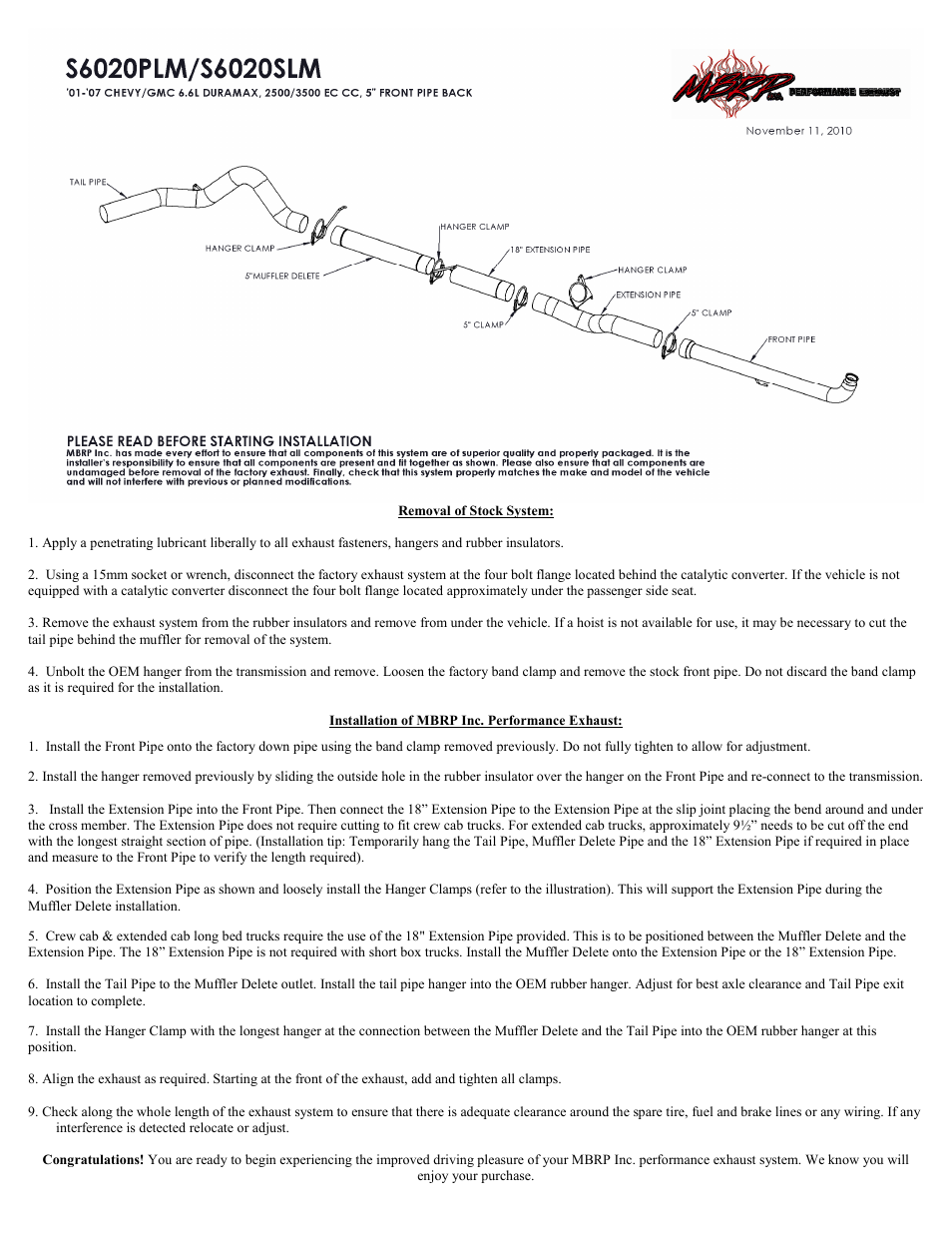 MBRP S6020SLM User Manual | 1 page