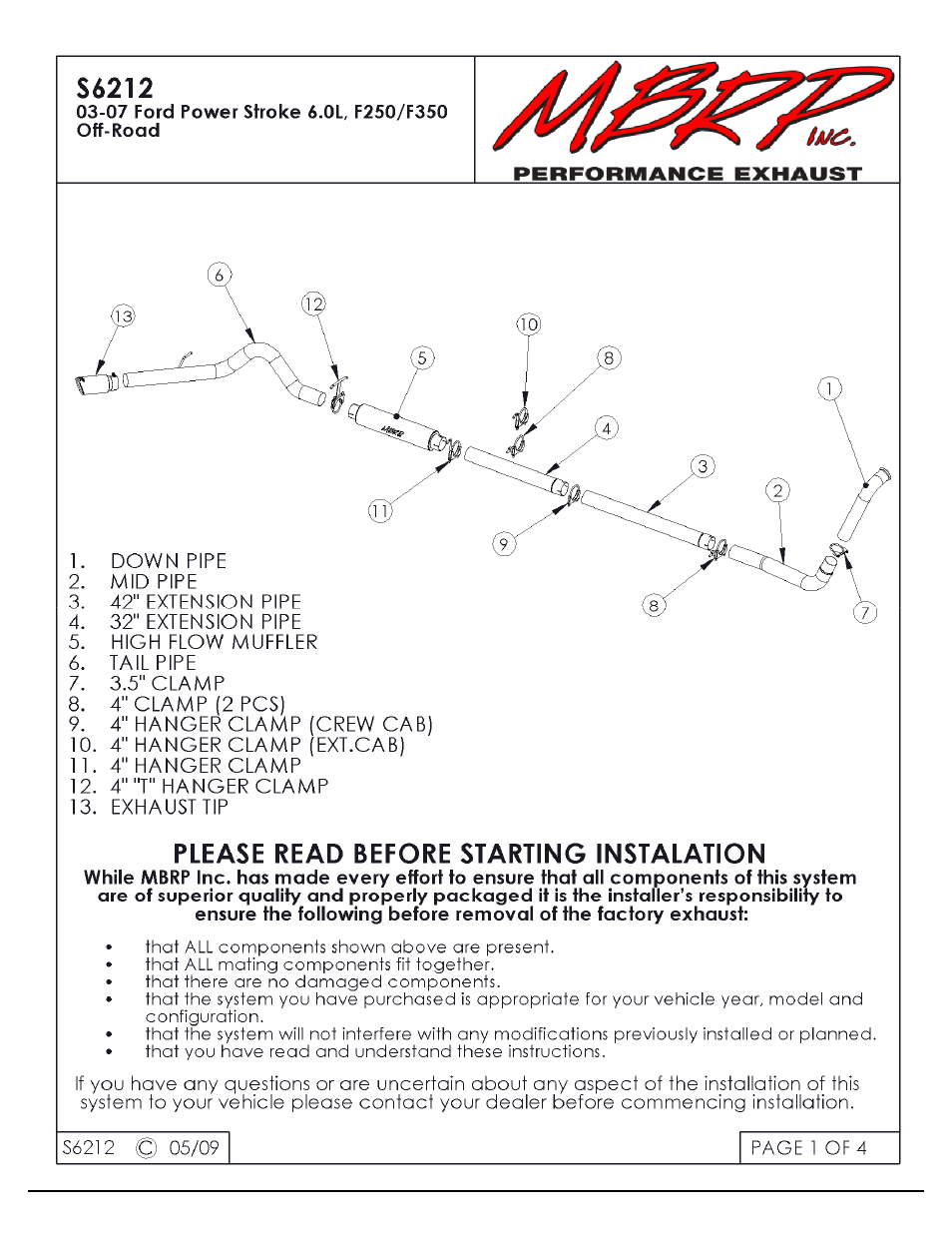 MBRP S6212 User Manual | 4 pages