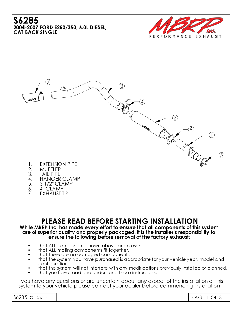 MBRP S6285 User Manual | 3 pages