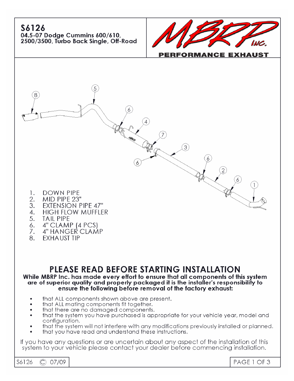 MBRP S6126 User Manual | 3 pages