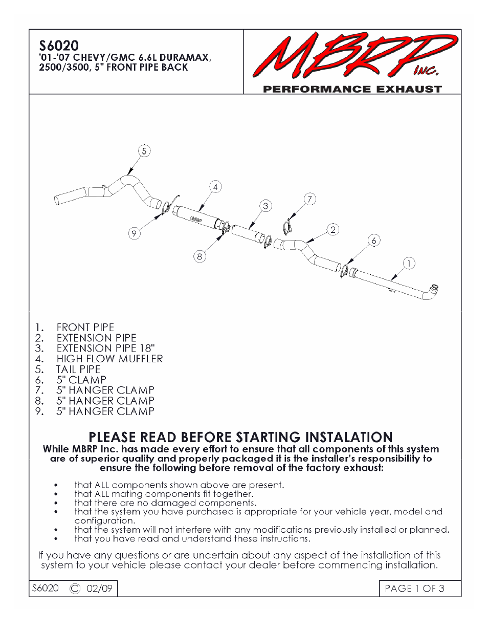 MBRP S6020 User Manual | 3 pages