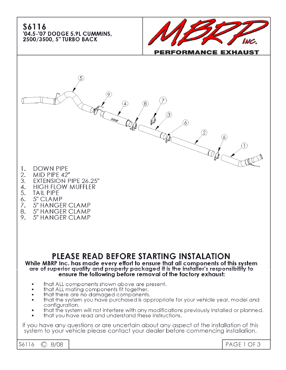 MBRP S6116 User Manual | 3 pages