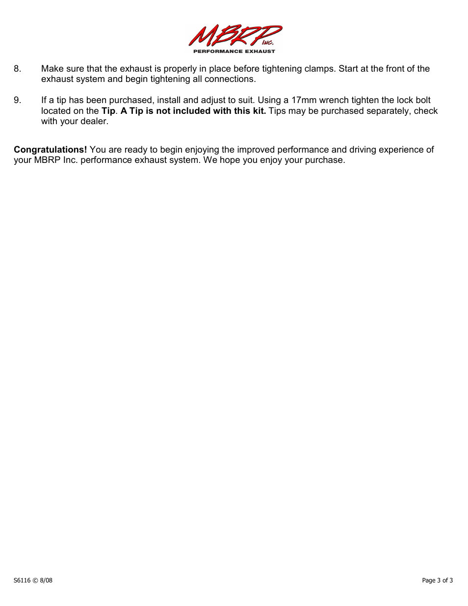 MBRP S6116 User Manual | Page 3 / 3