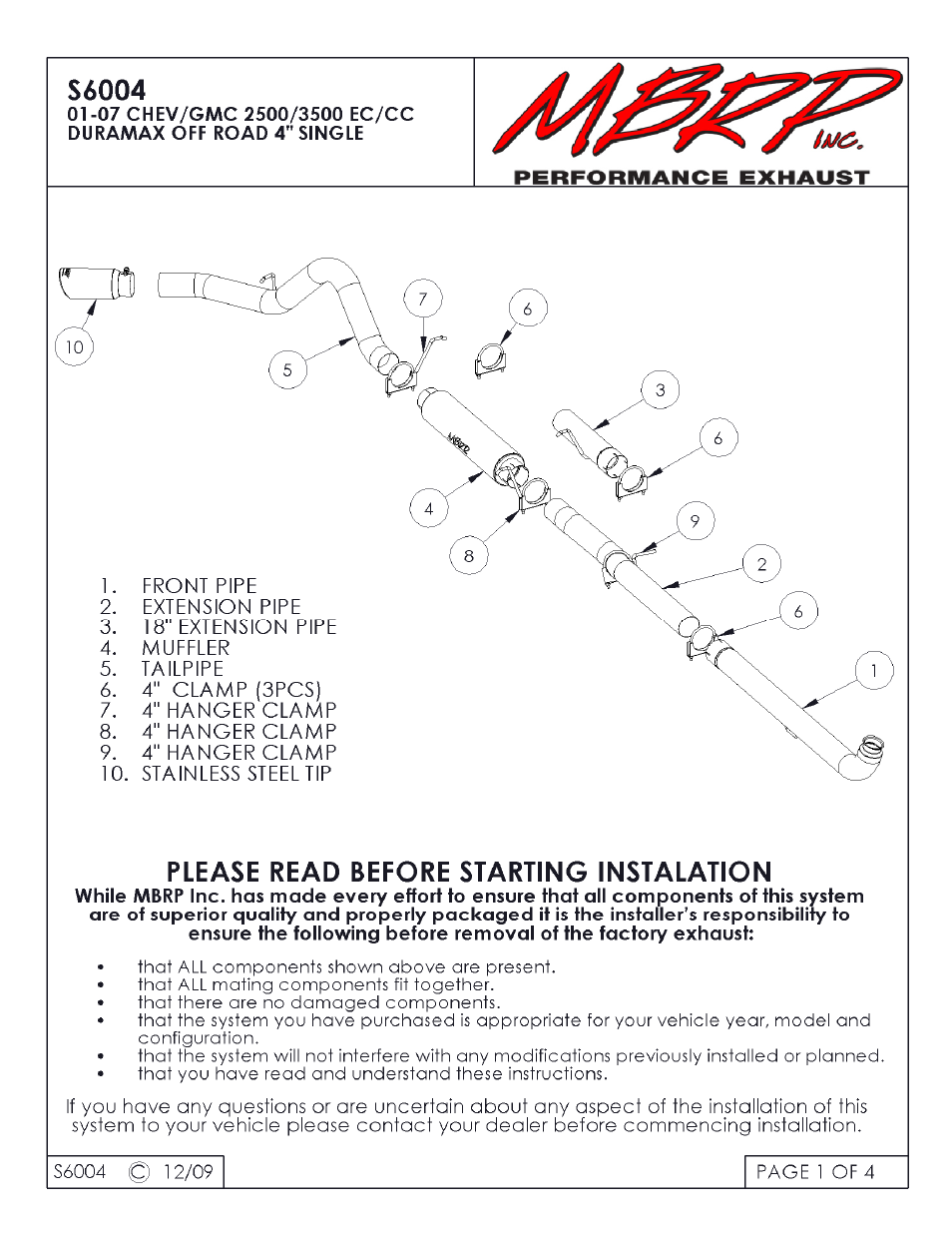 MBRP S6004 User Manual | 4 pages