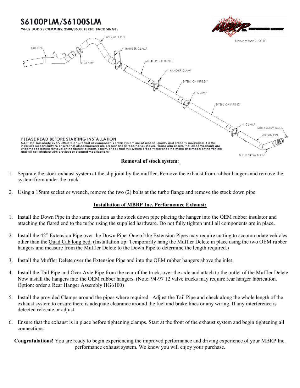 MBRP S6100SLM User Manual | 1 page