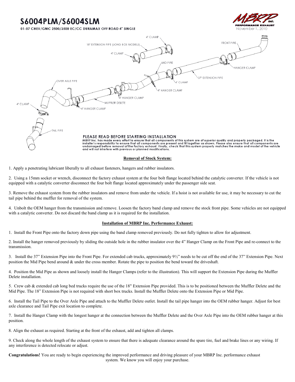 MBRP S6004SLM User Manual | 1 page