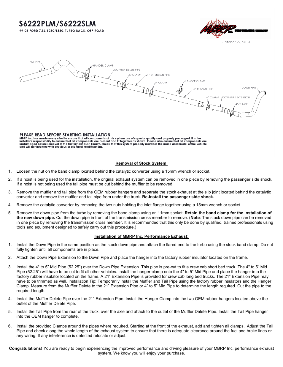 MBRP S6222SLM User Manual | 1 page