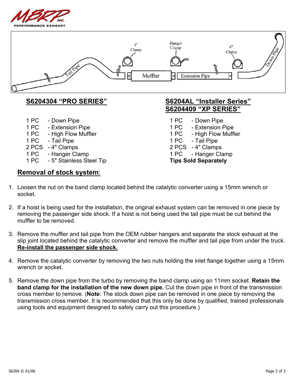 Removal of stock system | MBRP S6204 User Manual | Page 2 / 3