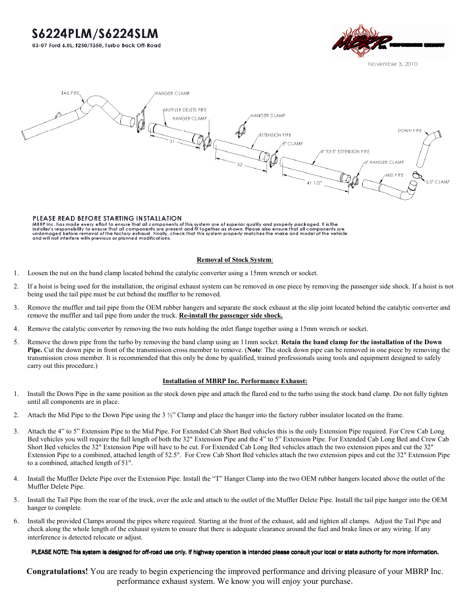 MBRP S6224SLM User Manual | 1 page