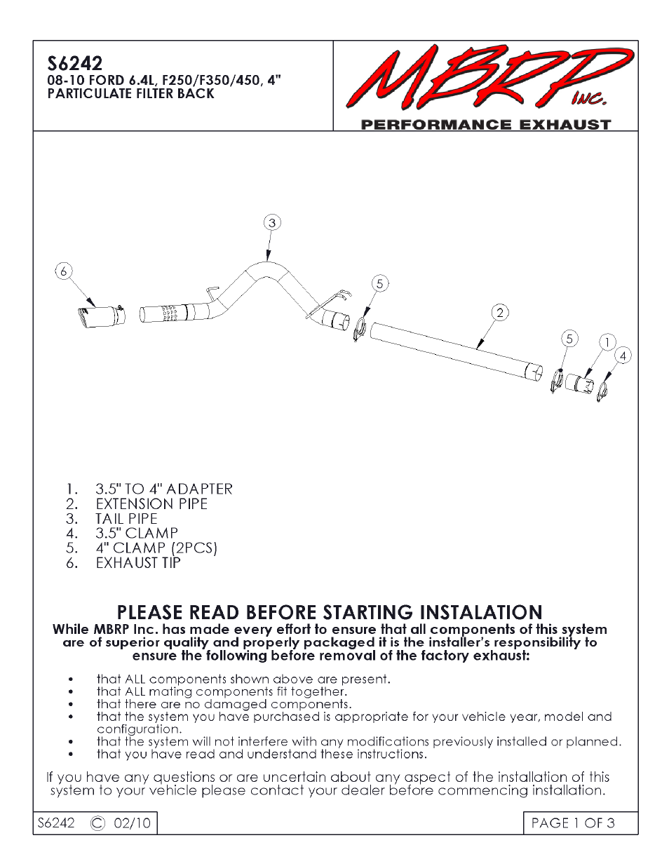 MBRP S6242 User Manual | 3 pages