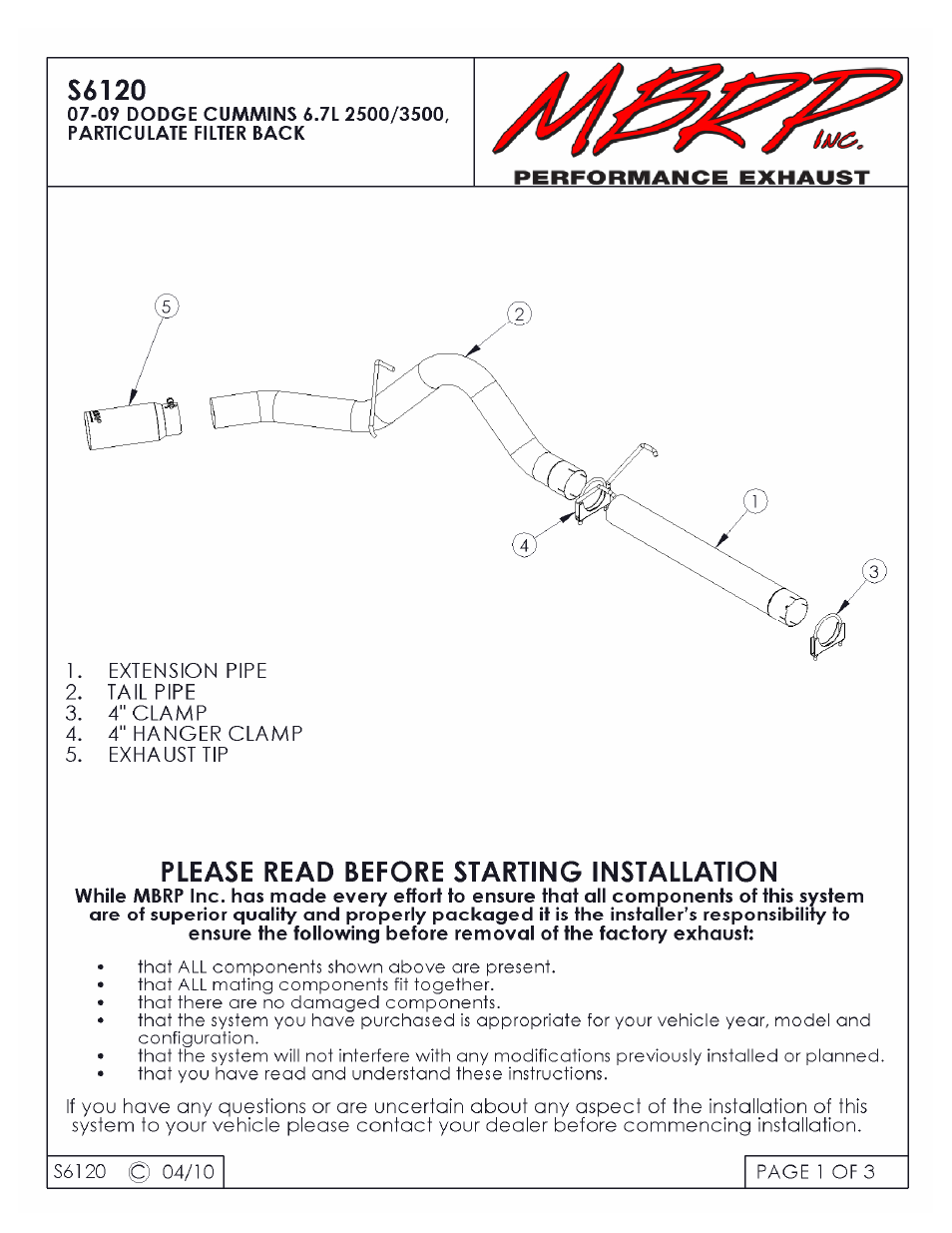 MBRP S6120 User Manual | 3 pages