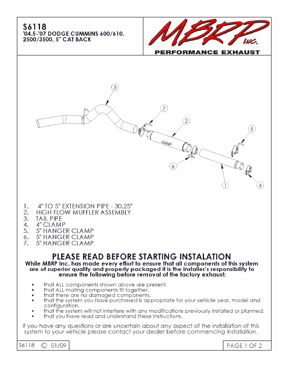 MBRP S6118 User Manual | 2 pages