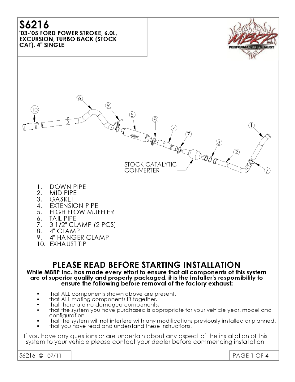 MBRP S6216 User Manual | 4 pages