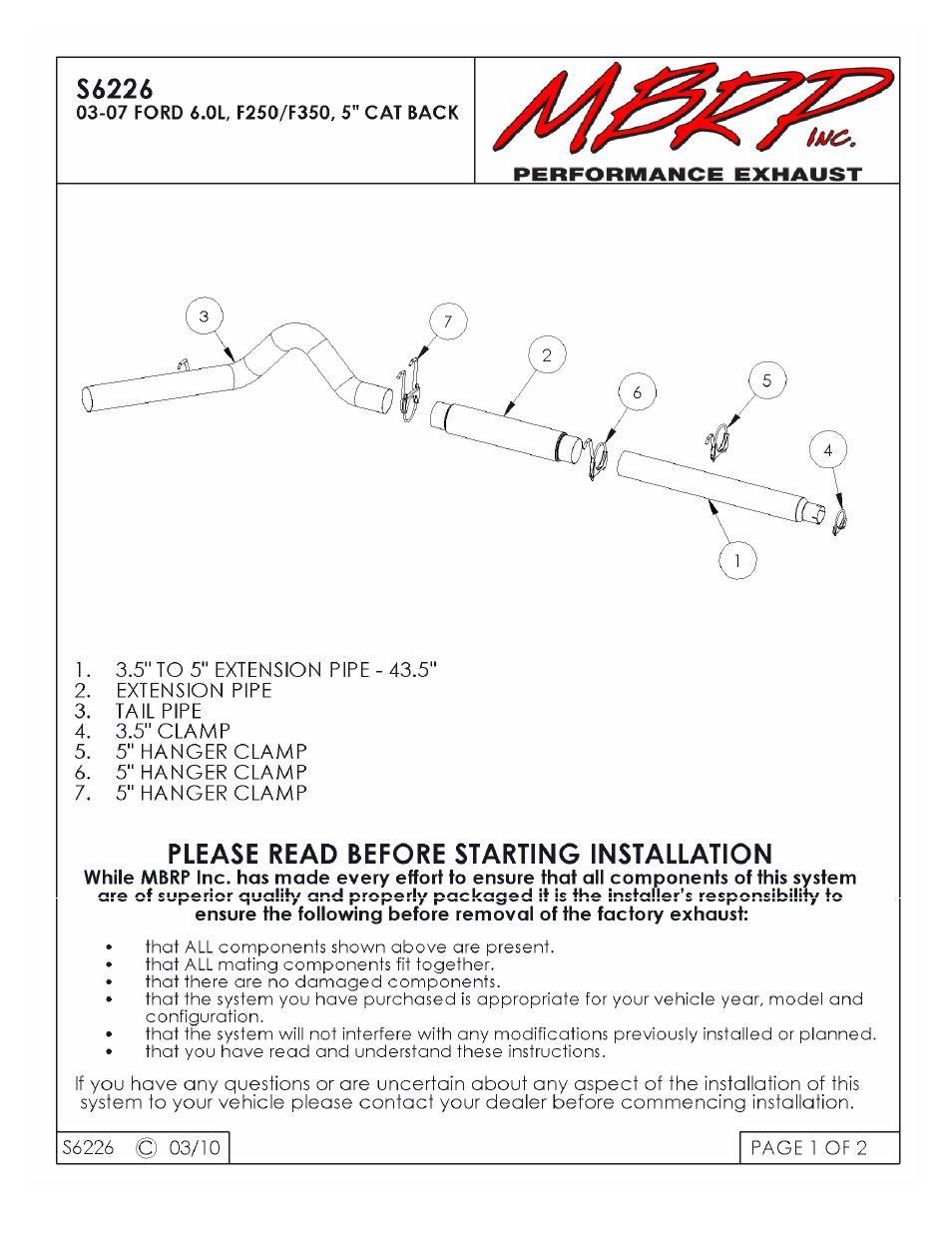 MBRP S6226 User Manual | 2 pages